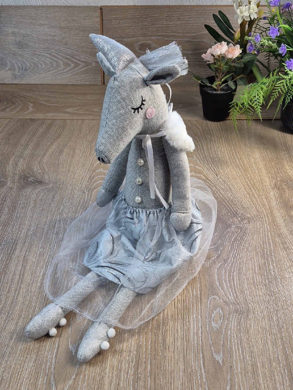 2/$20 Silver Unicorn Fairy Mouse Ballerina Heavy Plush Doll Sitter Door Stop